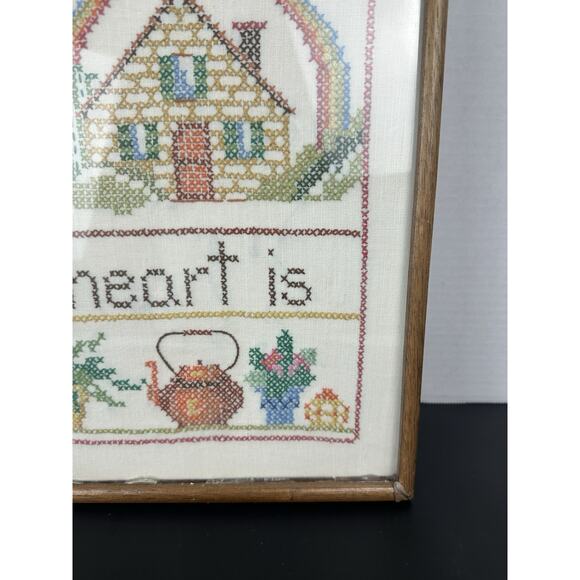 Vintage Framed Cross Stitch Embroidery Home is Where the Heart Is Retro - Picture 4 of 8